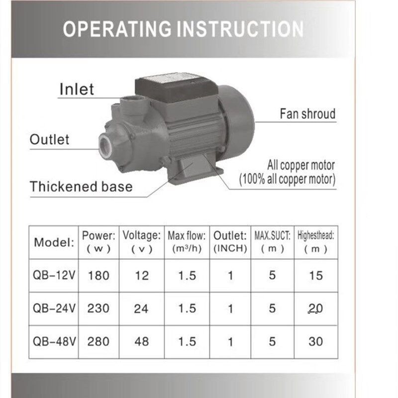 QB60 DC Vortex Self-Priming Pu - огляд і ціна Solar Irrigation Pump 12V