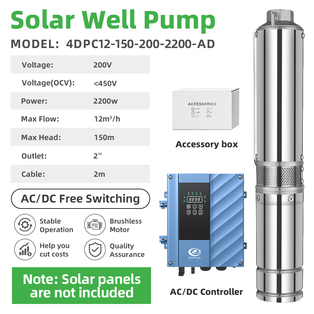 DIFFUL 4 inch 2200W Solar Deep - огляд і ціна Solar Water Pump 2200W 4 Inch
